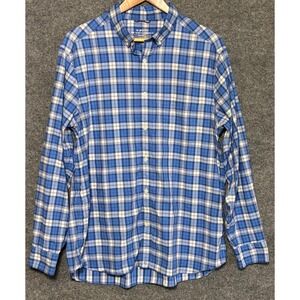 Vineyard Vines On The Go Performance Mens Blue Plaid Button Down Shirt  Size L